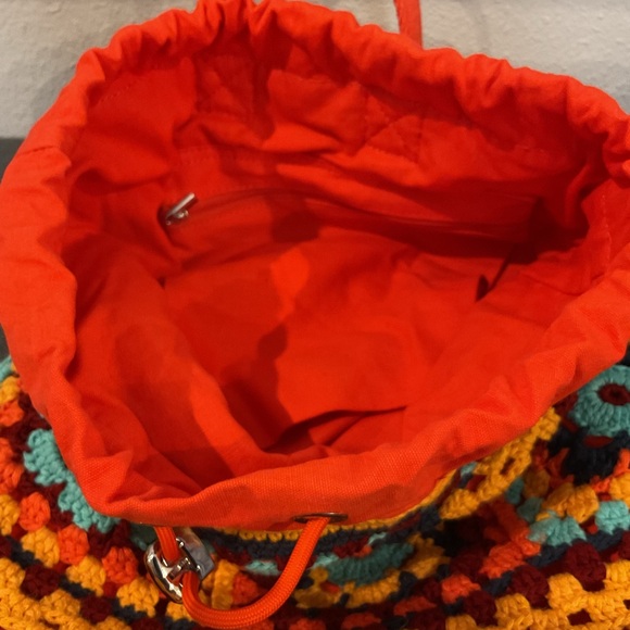 NWT Cider Retro Crochet Granny Square Drawstring Backpack Boho - Picture 12 of 16